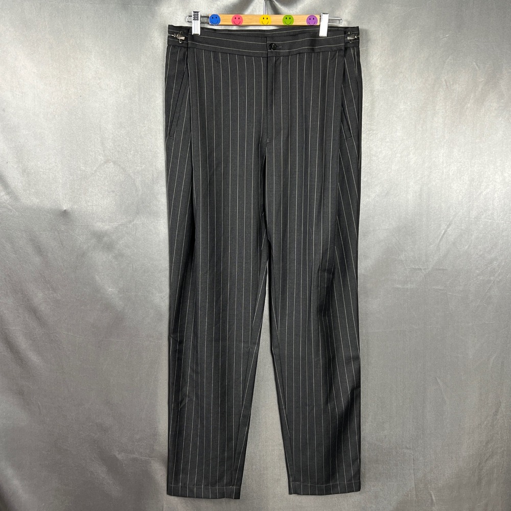Emporio Armani Mens 48 Pinstripe Wool Trousers Charcoal Gray Made in Italy IT